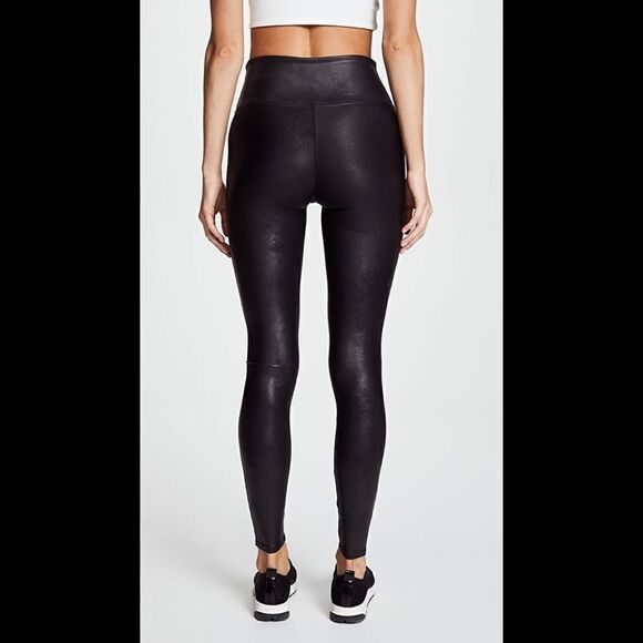 SPANX black faux leather look, high waisted leggings.  Medium - Picture 9 of 11